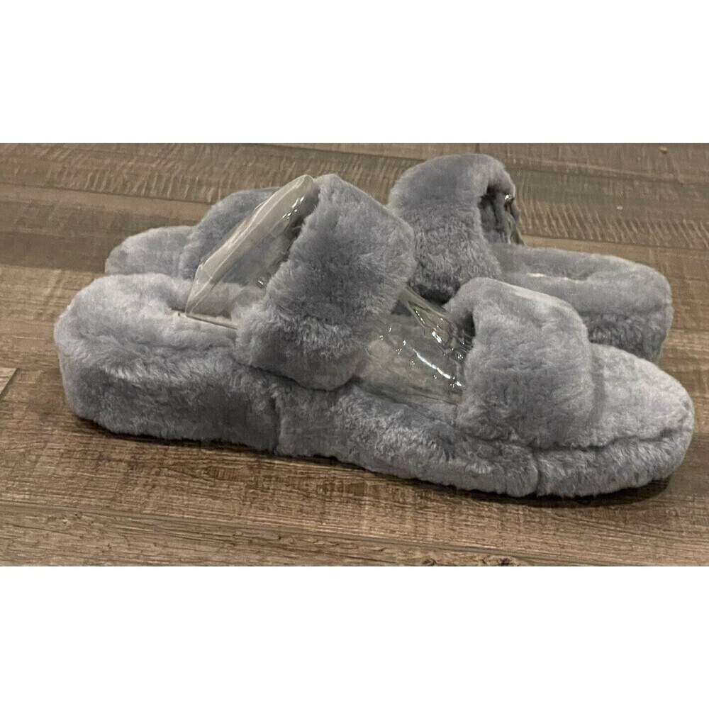 UGG Fuzz Yeah Womens Gray Sheepskin Platform Slides Slippers 1104662 Sz 10 NWOB - Picture 8 of 16